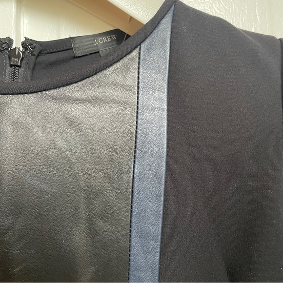 J. Crew Long Sleeved Black Dress with Black and Navy Leather Front 00 - Picture 2 of 12